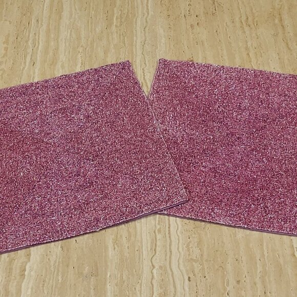 Kim Seybert Glass Bead Pink Purple Placemats Shiny Sparkle Set of 2 14" Square - Picture 4 of 9